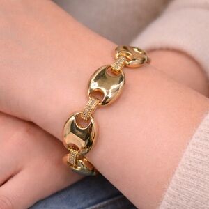 Elegant 14k Gold Plated Link Bracelet with CZ